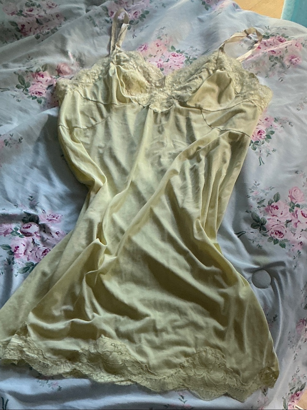 Sears Pale Yellow Lace-Trim Slip Chemise